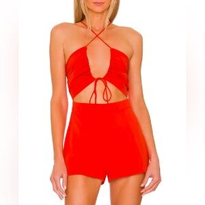 NWT- Superdown Alessia Ruched Tie Romper in Poppy